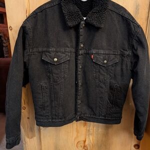 Levi's Black Denim Jacket with Sherpa Collar